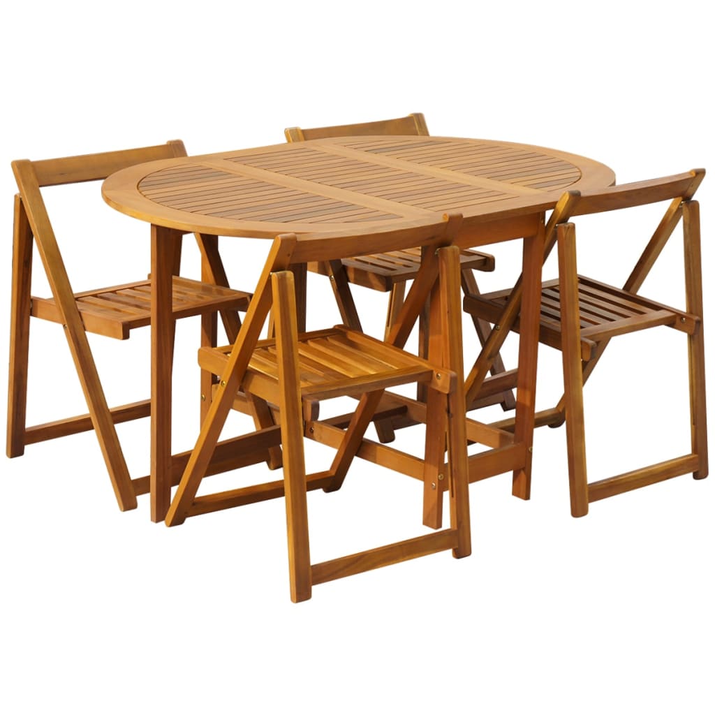 vidaXL 5 Piece Folding Outdoor Dining Set Solid Acacia Wood - Brown