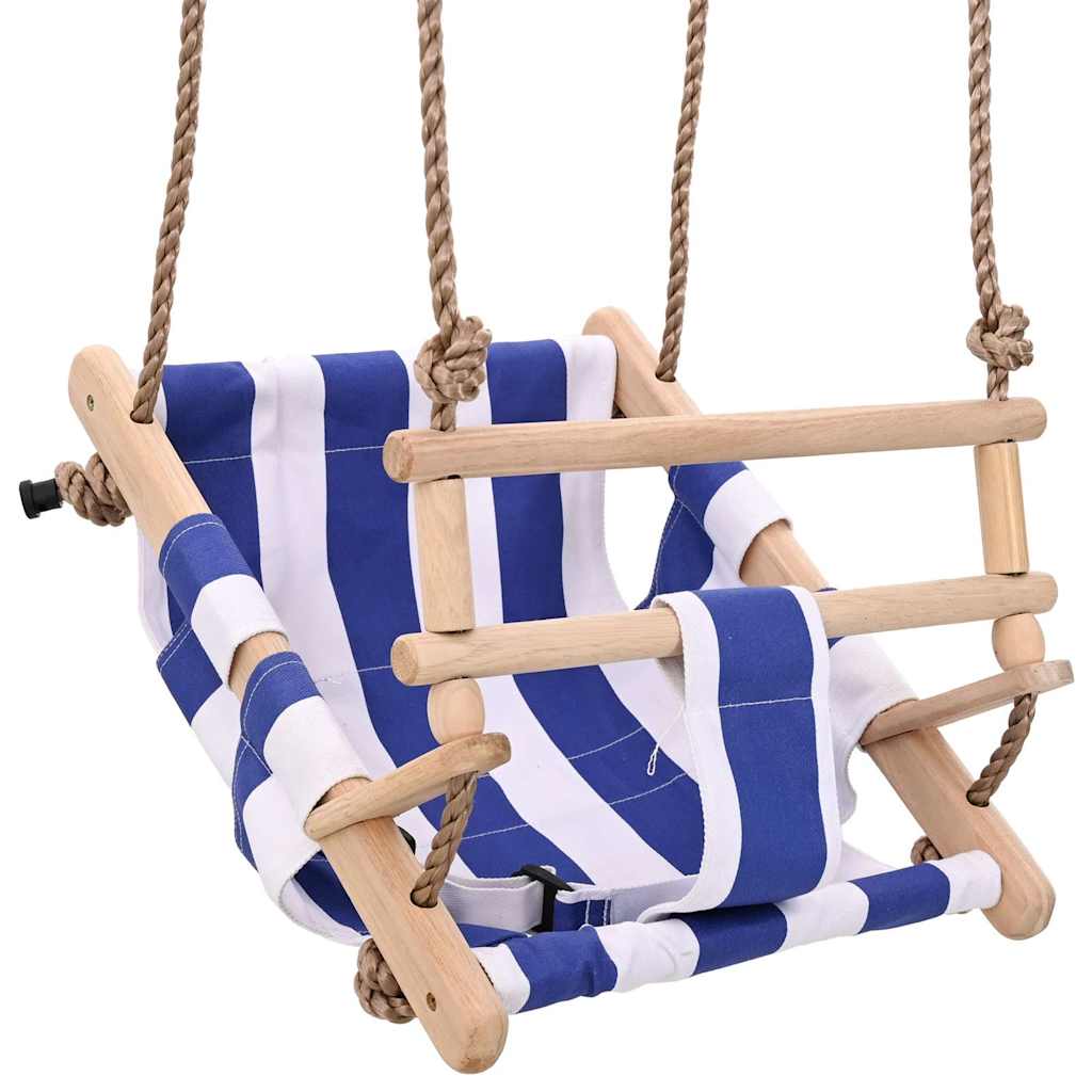 vidaXL Baby Swing with Safety Belt Cotton Wood Blue - 35 x 30 x 57 cm