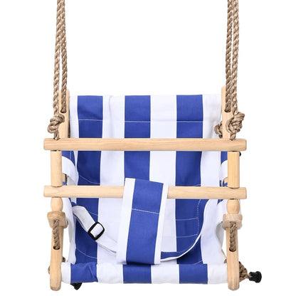 vidaXL Baby Swing with Safety Belt Cotton Wood Blue - 35 x 30 x 57 cm