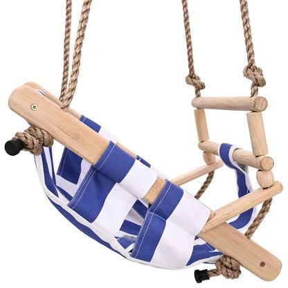 vidaXL Baby Swing with Safety Belt Cotton Wood Blue - 35 x 30 x 57 cm