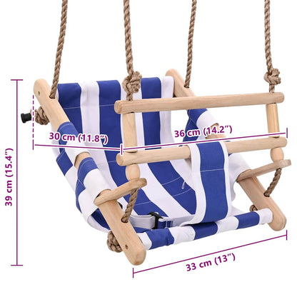 vidaXL Baby Swing with Safety Belt Cotton Wood Blue - 35 x 30 x 57 cm