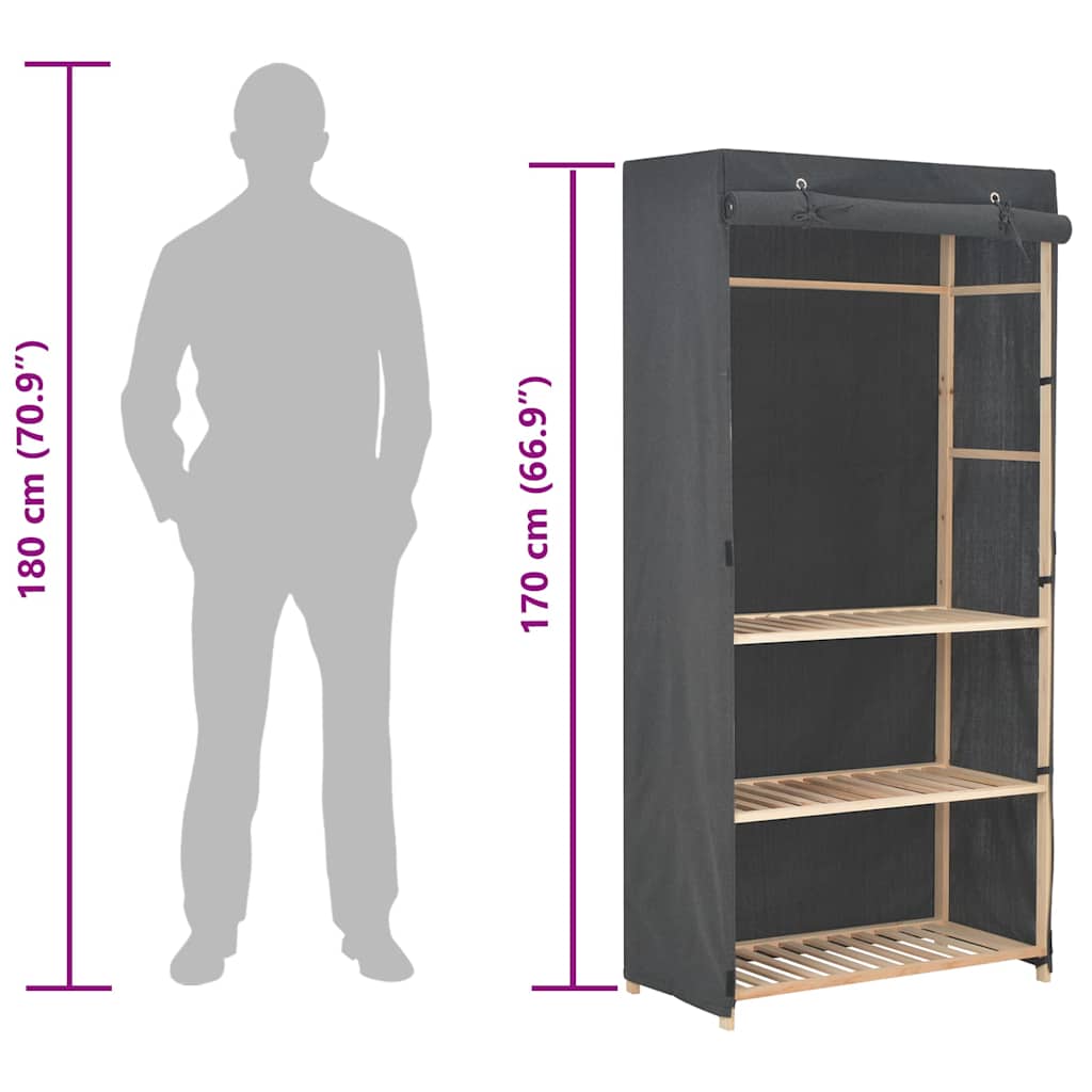 248187 vidaXL 3-Tier Wardrobe Grey 79x40x170 cm Fabric
