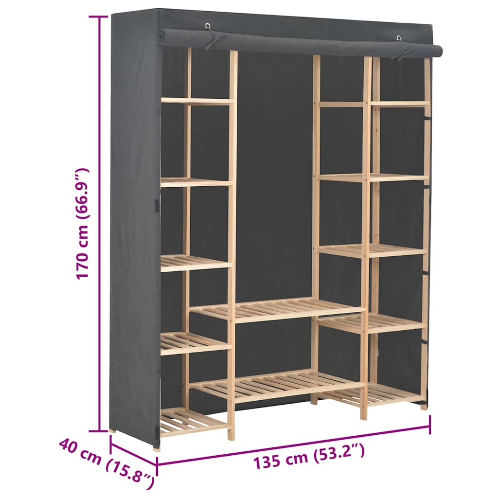 248197 vidaXL Wardrobe Grey 135x40x170 cm Fabric