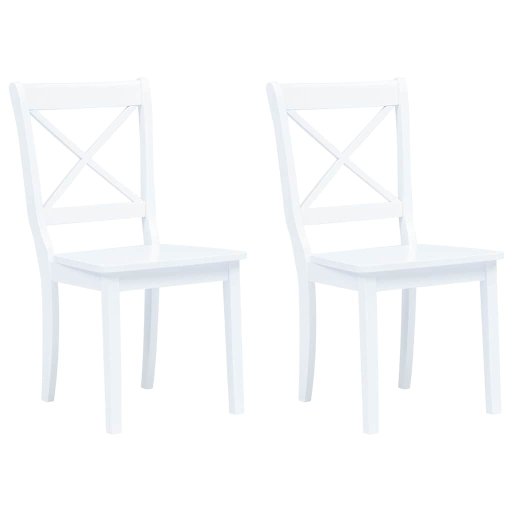 vidaXL Dining Chairs 2 pcs White Solid Rubber Wood - 45.5 x 52 x 90 cm