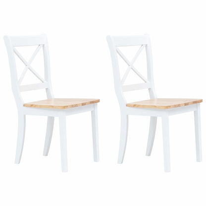 vidaXL Dining Chairs 2 pcs White and Natural Solid Rubber Wood - 45.5 x 52 x 90 cm