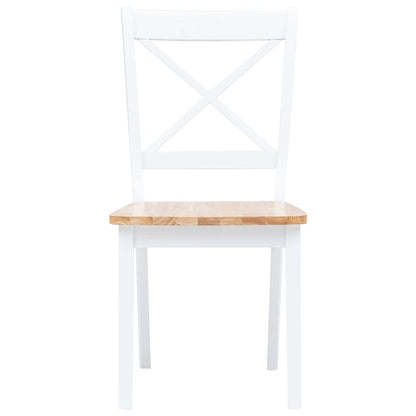 vidaXL Dining Chairs 2 pcs White and Natural Solid Rubber Wood - 45.5 x 52 x 90 cm