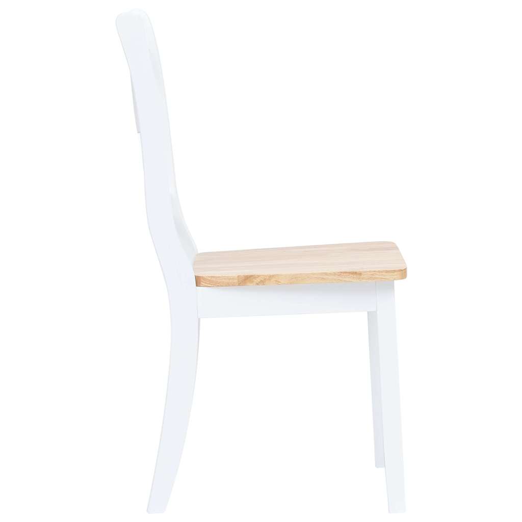 vidaXL Dining Chairs 2 pcs White and Natural Solid Rubber Wood - 45.5 x 52 x 90 cm