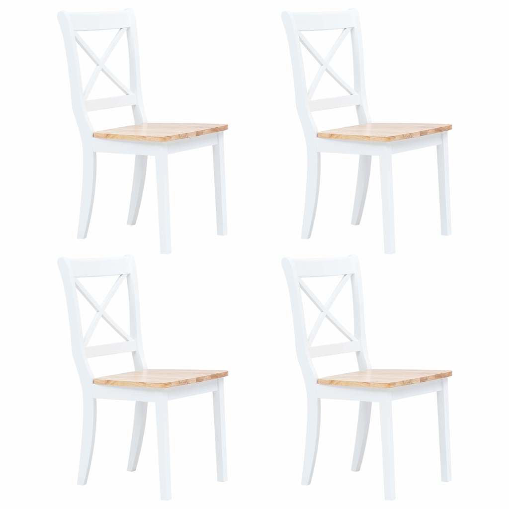 vidaXL Dining Chairs 4 pcs White and Natural Solid Rubber Wood - 45.5 x 52 x 90 cm