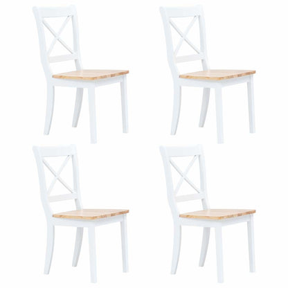 vidaXL Dining Chairs 4 pcs White and Natural Solid Rubber Wood - 45.5 x 52 x 90 cm