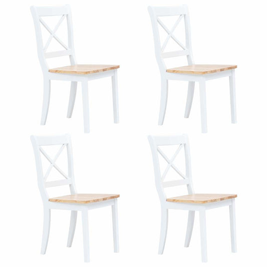 vidaXL Dining Chairs 4 pcs White and Natural Solid Rubber Wood - 45.5 x 52 x 90 cm