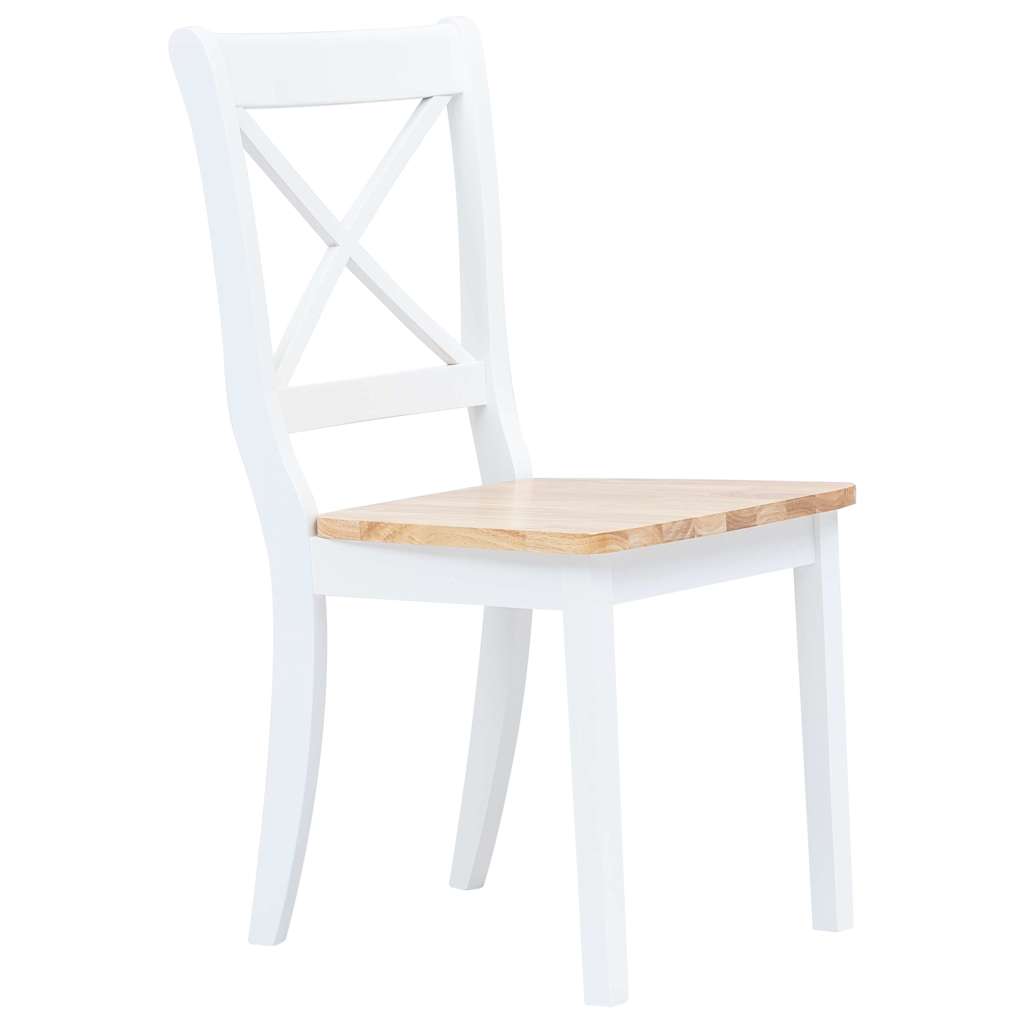 vidaXL Dining Chairs 4 pcs White and Natural Solid Rubber Wood - 45.5 x 52 x 90 cm