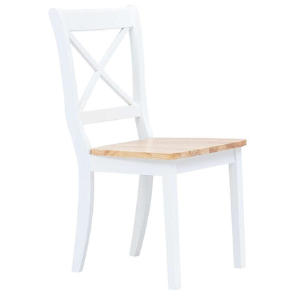 vidaXL Dining Chairs 4 pcs White and Natural Solid Rubber Wood - 45.5 x 52 x 90 cm