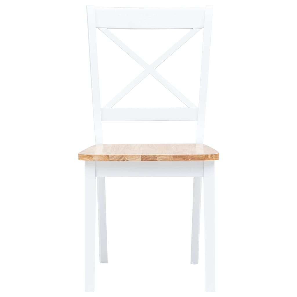 vidaXL Dining Chairs 4 pcs White and Natural Solid Rubber Wood - 45.5 x 52 x 90 cm