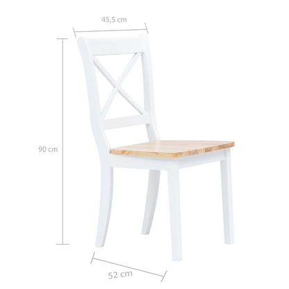 vidaXL Dining Chairs 4 pcs White and Natural Solid Rubber Wood - 45.5 x 52 x 90 cm