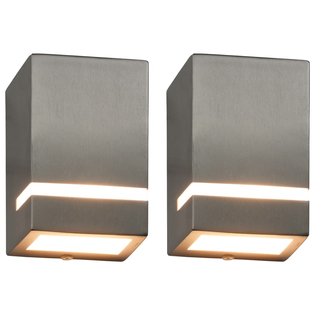 vidaXL Outdoor Wall Lights 2 pcs 35 W Silver Rectangular - 9.5 x 7.5 x 15 cm