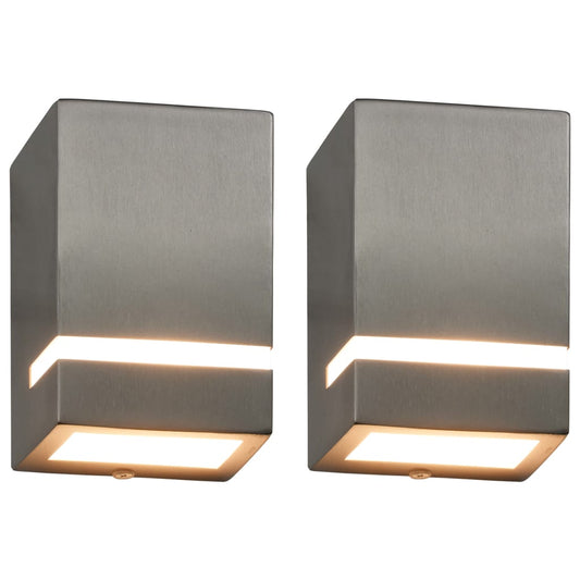 vidaXL Outdoor Wall Lights 2 pcs 35 W Silver Rectangular - 9.5 x 7.5 x 15 cm