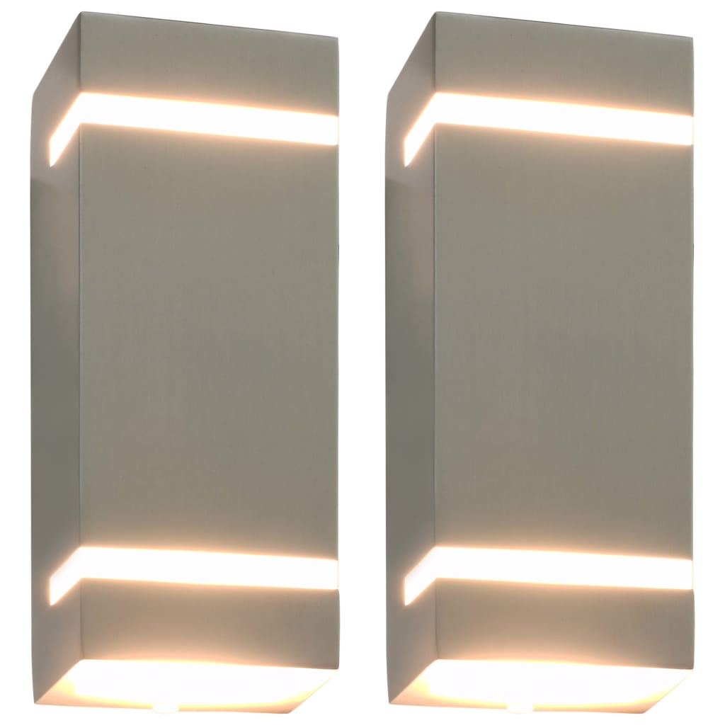 vidaXL Outdoor Wall Lights 2 pcs 35 W Silver Rectangular - 9.5 x 7.5 x 24 cm