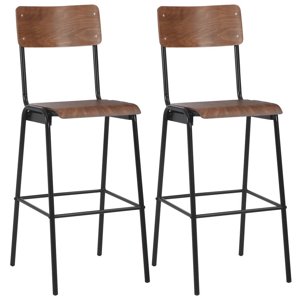 vidaXL Bar Stools 2 pcs Brown Solid Plywood Steel - 41.5 x 59 x 116.5 cm