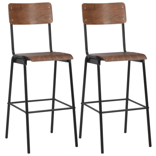 vidaXL Bar Stools 2 pcs Brown Solid Plywood Steel - 41.5 x 59 x 116.5 cm