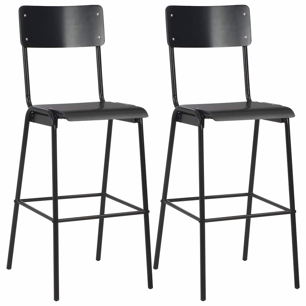 vidaXL Bar Stools 2 pcs Black Solid Plywood Steel - 41.5 x 59 x 116.5 cm