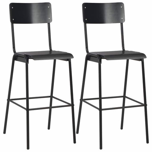 vidaXL Bar Stools 2 pcs Black Solid Plywood Steel - 41.5 x 59 x 116.5 cm