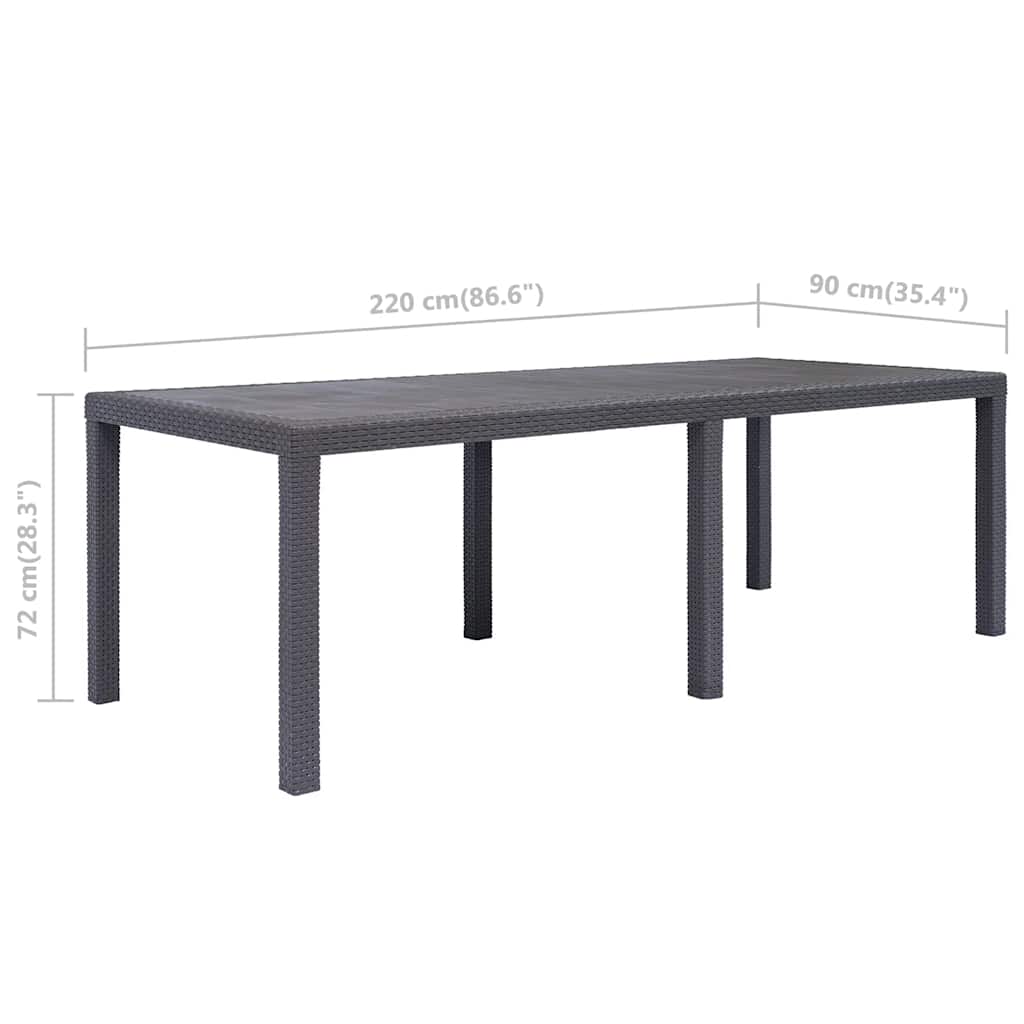 vidaXL Garden Table Brown 220x90x72 cm Plastic Rattan Look
