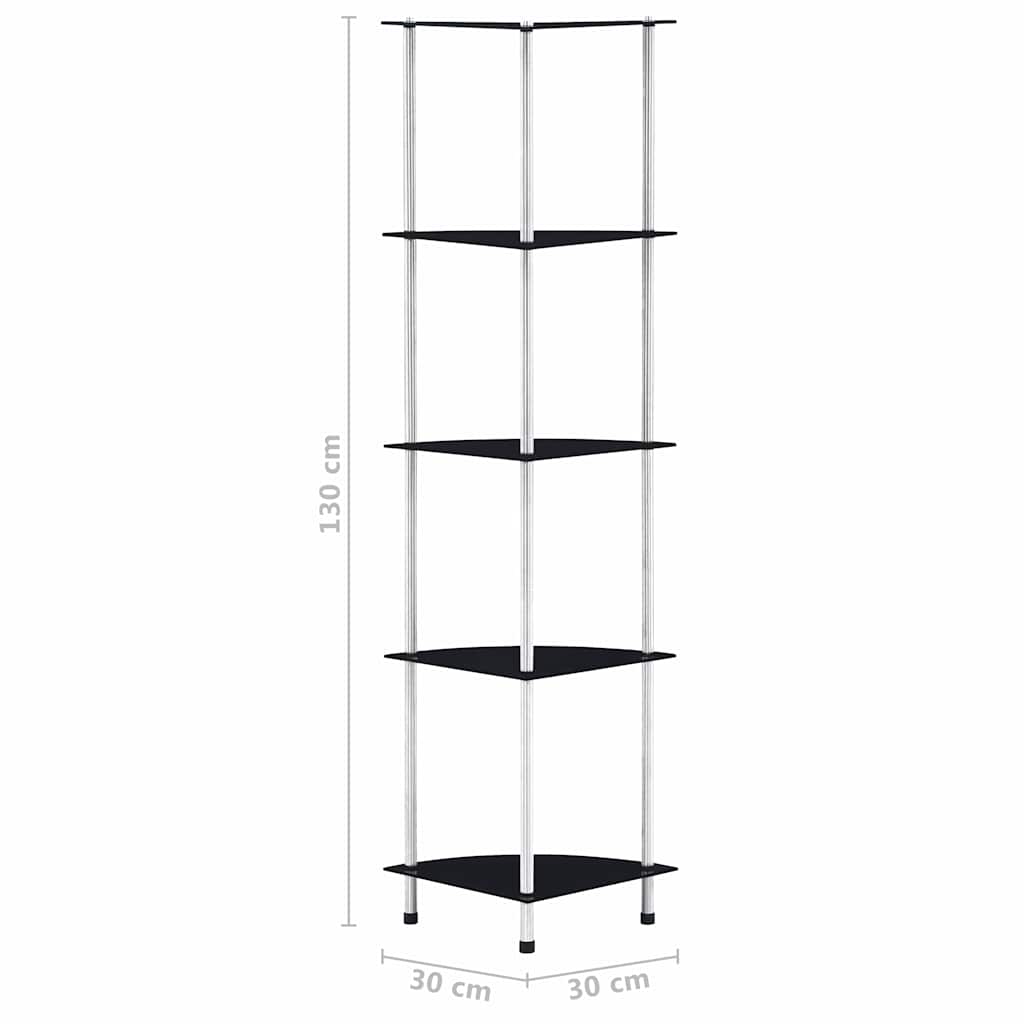vidaXL 5-Tier Shelf Black 30x30x130 cm Tempered Glass