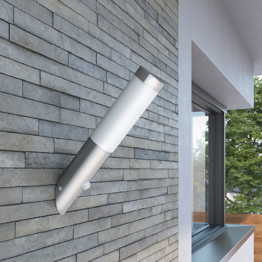 vidaXL RVS Gardenlamp Wall Lamp Waterproof with Motion Detector - Silver