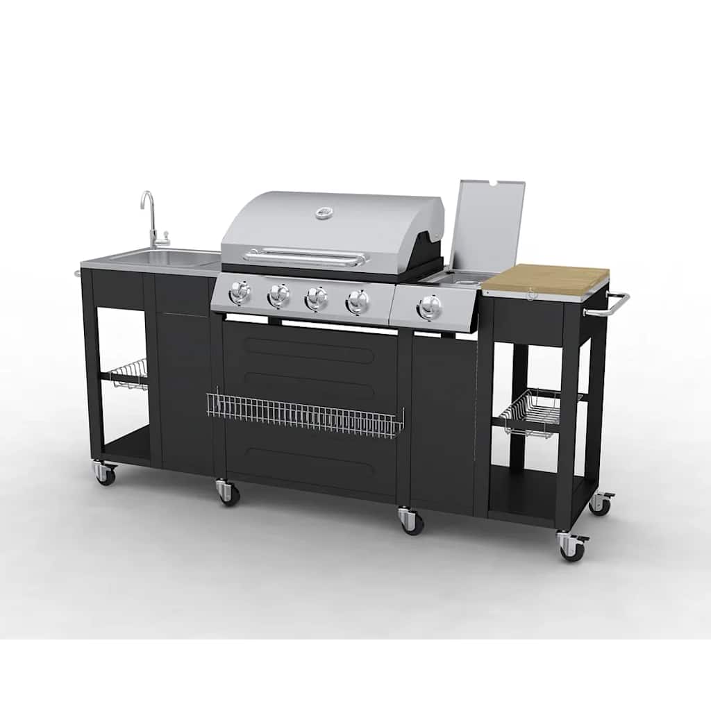 vidaXL Outdoor Kitchen Barbecue Montana 4 Burners - Black - 12086