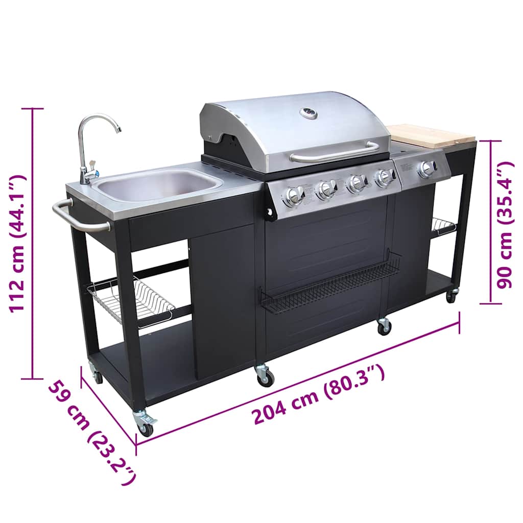 vidaXL Outdoor Kitchen Barbecue Montana 4 Burners - Black