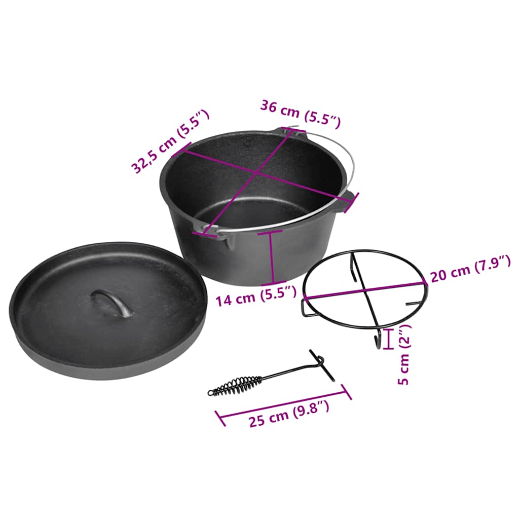 vidaXL Dutch Oven cooking pot 9QT - Black