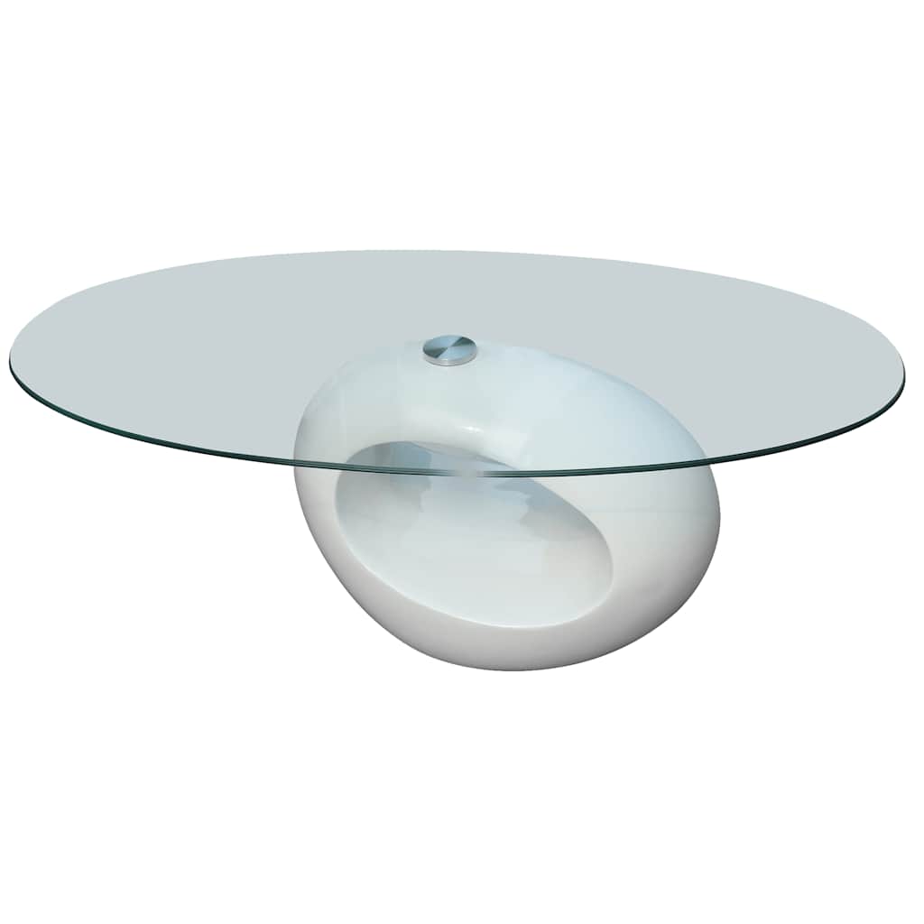 vidaXL Coffee Table with Oval Glass Top High Gloss White - 115 x 65 x 40 cm