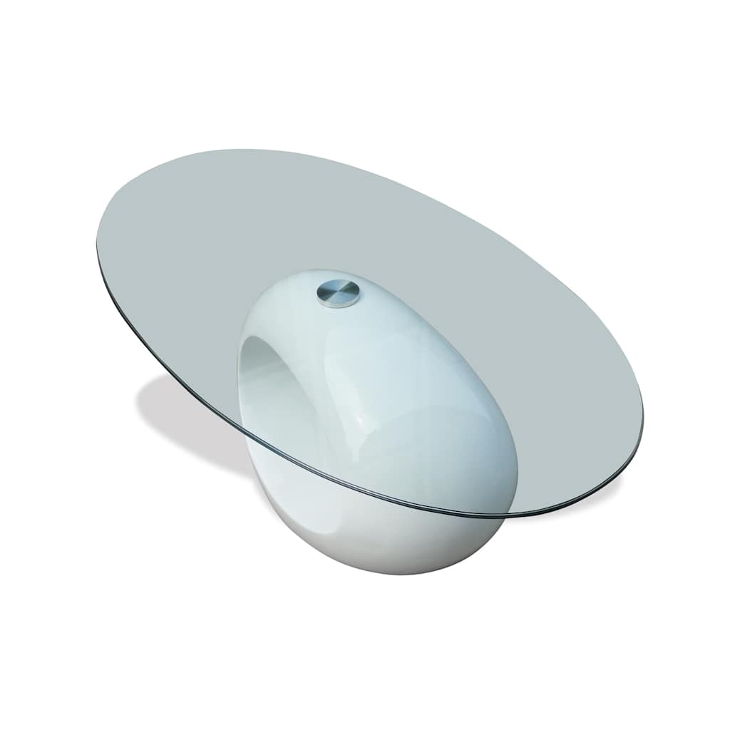 vidaXL Coffee Table with Oval Glass Top High Gloss White - 115 x 65 x 40 cm