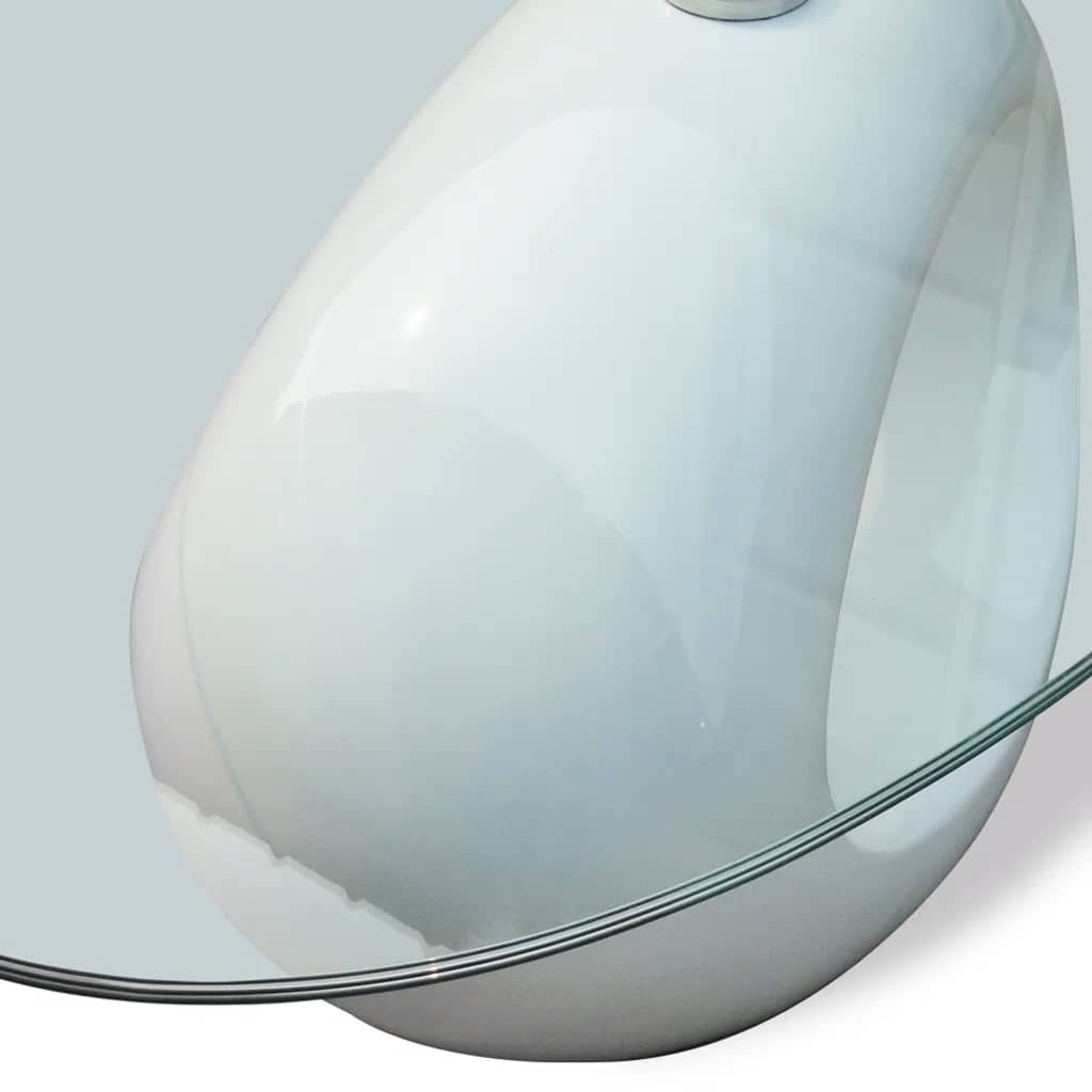 vidaXL Coffee Table with Oval Glass Top High Gloss White - 115 x 65 x 40 cm