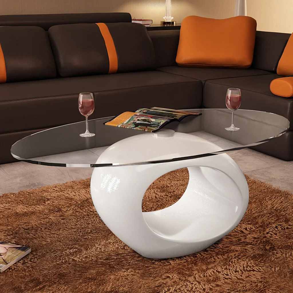 vidaXL Coffee Table with Oval Glass Top High Gloss White - 115 x 65 x 40 cm