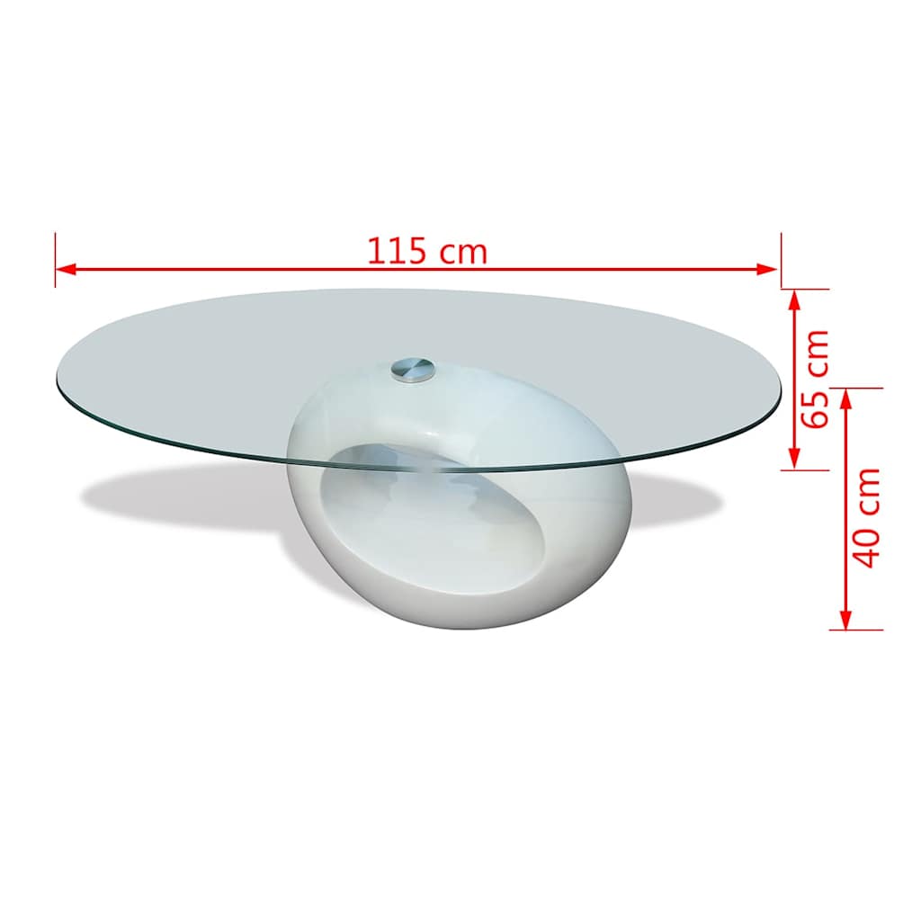vidaXL Coffee Table with Oval Glass Top High Gloss White - 115 x 65 x 40 cm