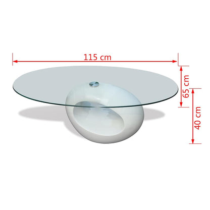 vidaXL Coffee Table with Oval Glass Top High Gloss White - 115 x 65 x 40 cm
