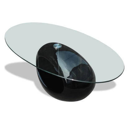 vidaXL Coffee Table with Oval Glass Top High Gloss Black - 115 x 65 x 40 cm