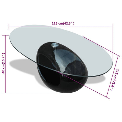 vidaXL Coffee Table with Oval Glass Top High Gloss Black - 115 x 65 x 40 cm