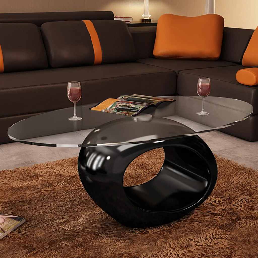 vidaXL Coffee Table with Oval Glass Top High Gloss Black - 115 x 65 x 40 cm