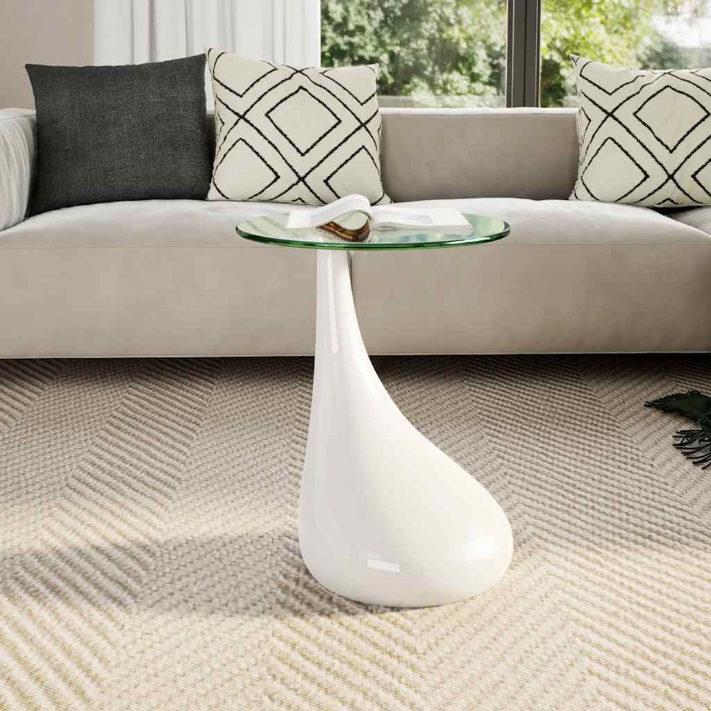 vidaXL Coffee Table with Round Glass Top High Gloss White - 42 x 55 x 42 cm