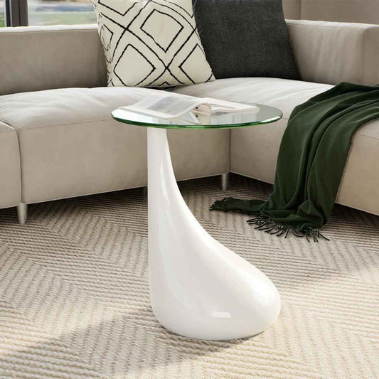vidaXL Coffee Table with Round Glass Top High Gloss White - 42 x 55 x 42 cm