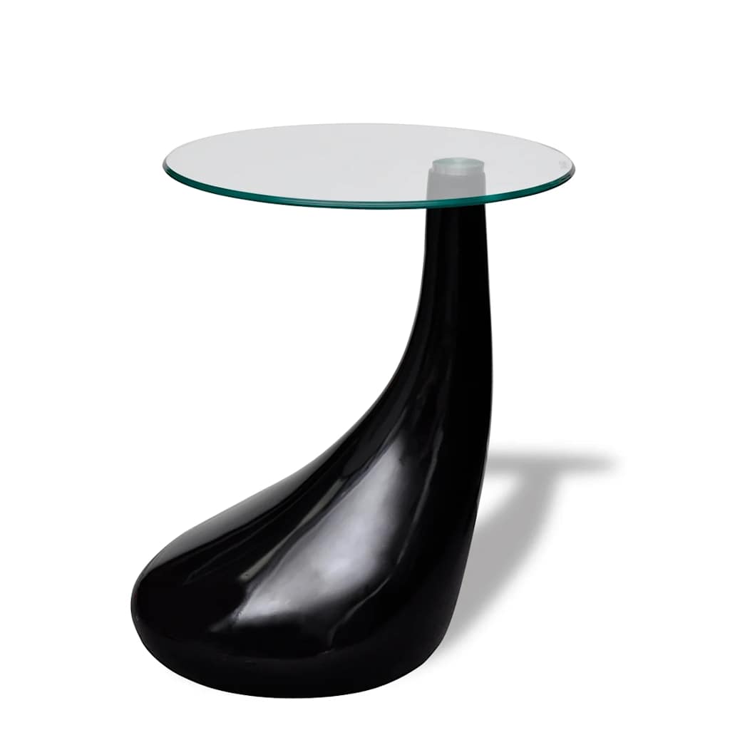vidaXL Coffee Table with Round Glass Top High Gloss Black - 42 x 55 x 42 cm