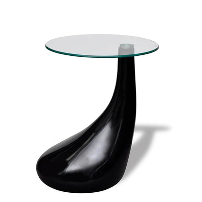 vidaXL Coffee Table with Round Glass Top High Gloss Black - 42 x 55 x 42 cm