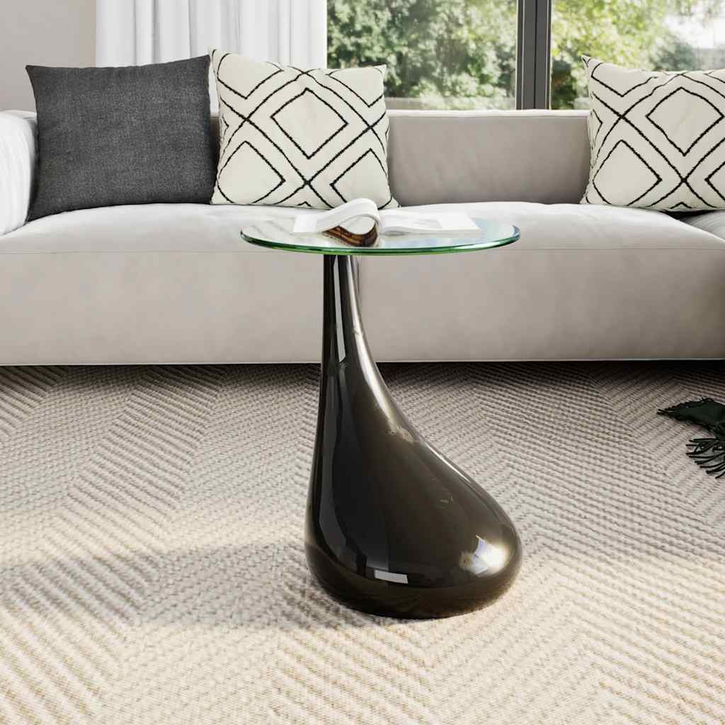 vidaXL Coffee Table with Round Glass Top High Gloss Black - 42 x 55 x 42 cm