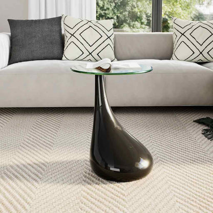 vidaXL Coffee Table with Round Glass Top High Gloss Black - 42 x 55 x 42 cm