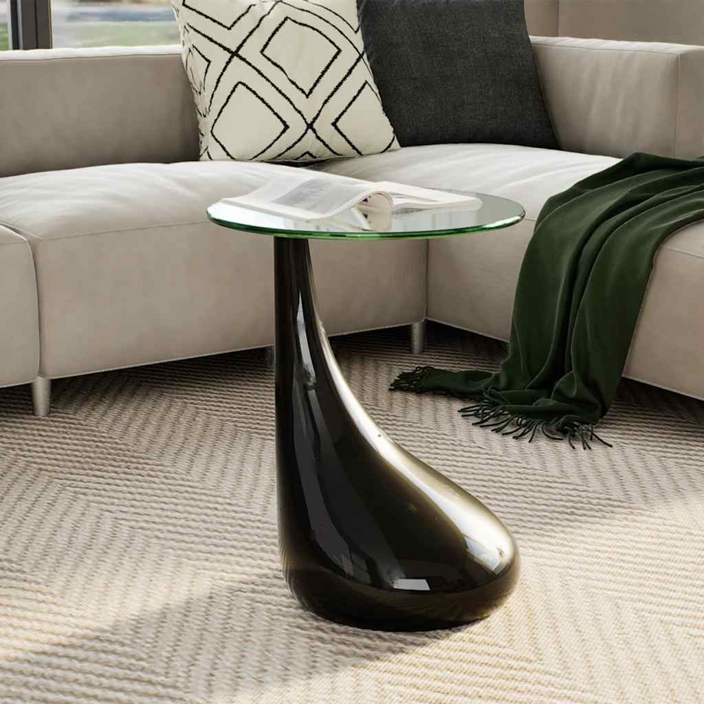 vidaXL Coffee Table with Round Glass Top High Gloss Black - 42 x 55 x 42 cm