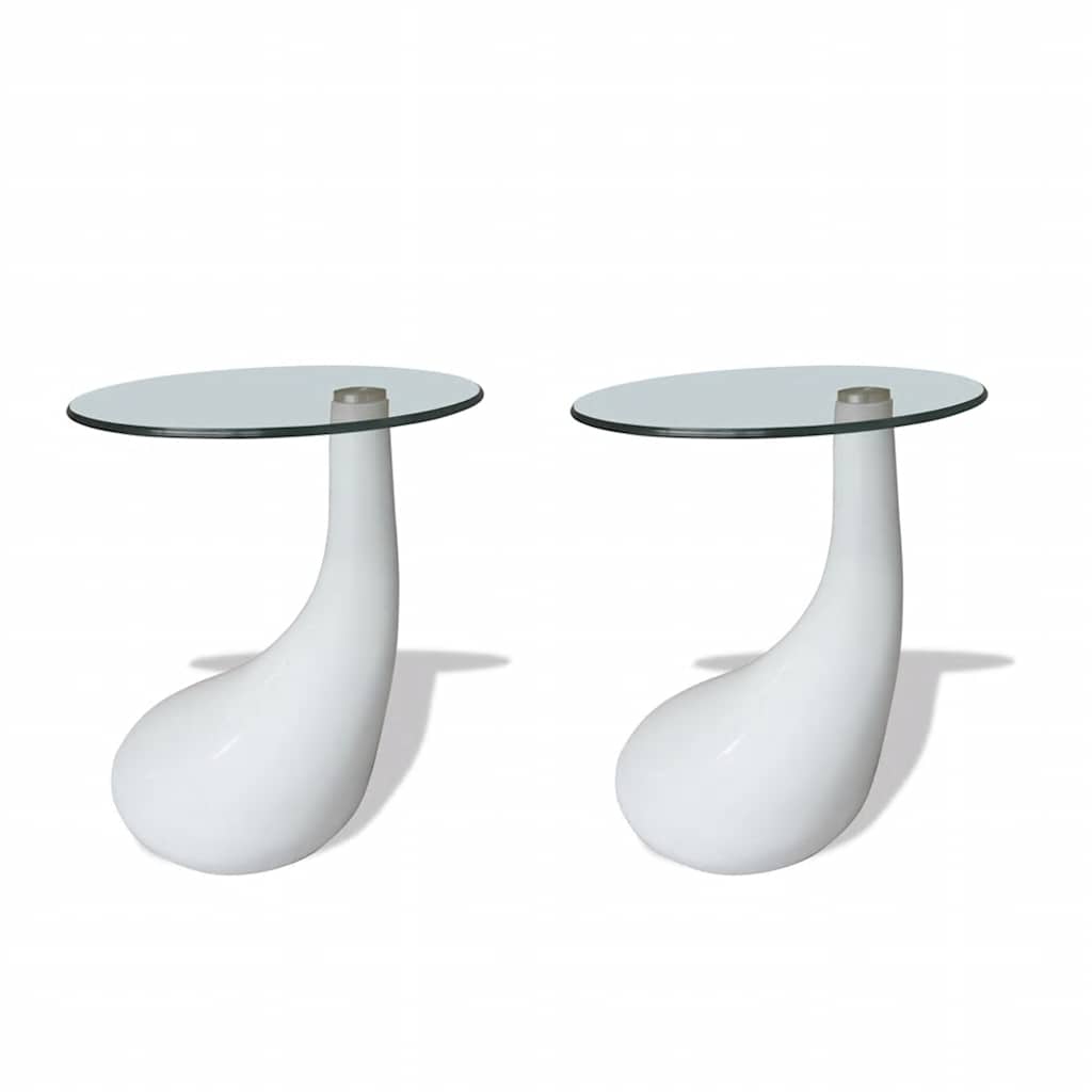 vidaXL Coffee Table 2 pcs with Round Glass Top High Gloss White - 42 x 42 x 55 cm