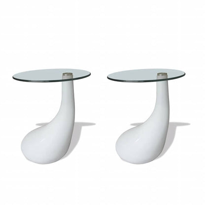vidaXL Coffee Table 2 pcs with Round Glass Top High Gloss White - 42 x 42 x 55 cm