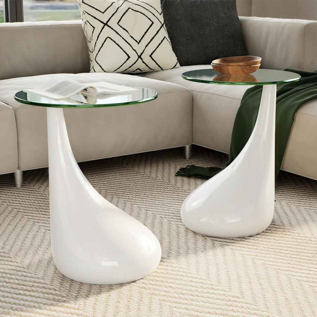 vidaXL Coffee Table 2 pcs with Round Glass Top High Gloss White - 42 x 42 x 55 cm